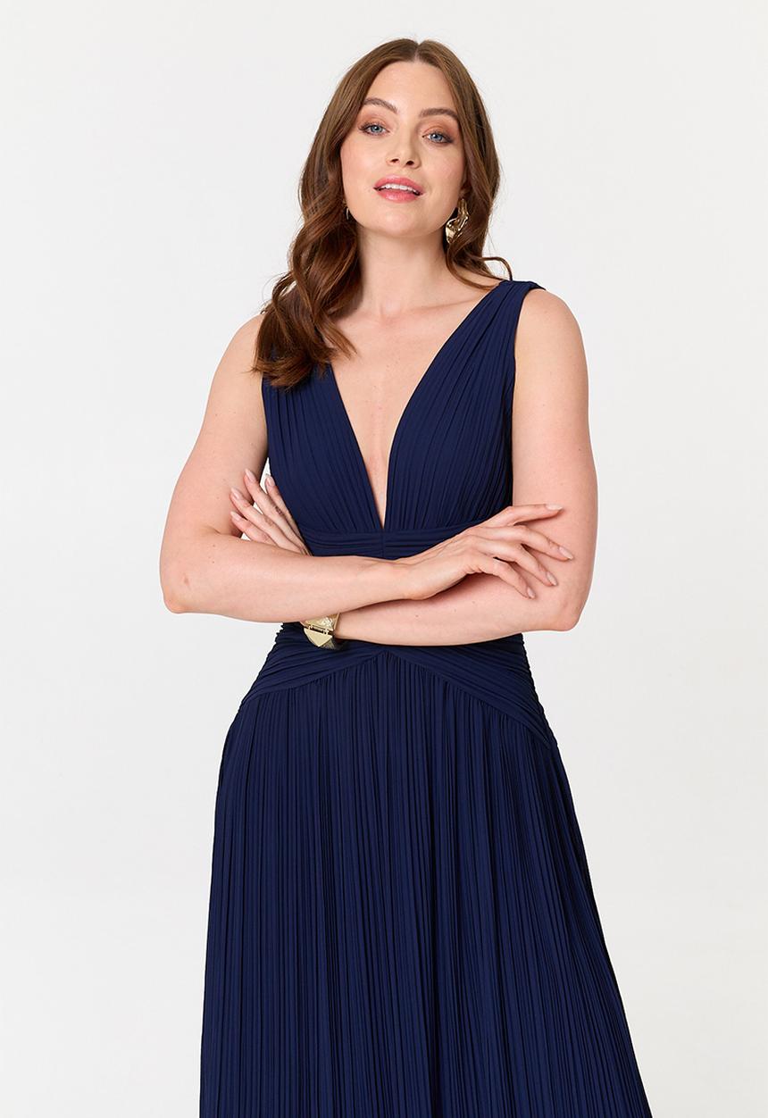 Stella Morgan - Sleeveless Maxi Dress With Pleated Fabric Throughout - Navy