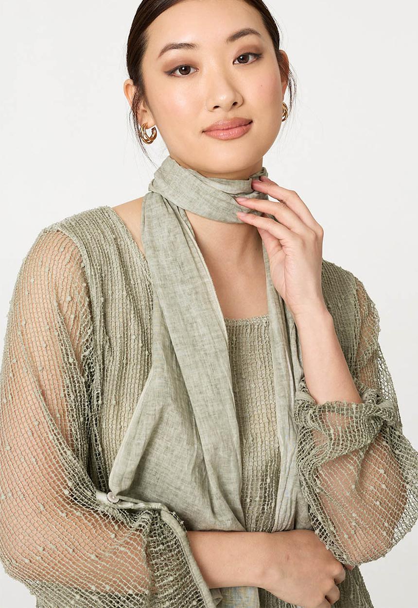 Izabel London - Mesh Top With Front Lining And Scarf - Khaki