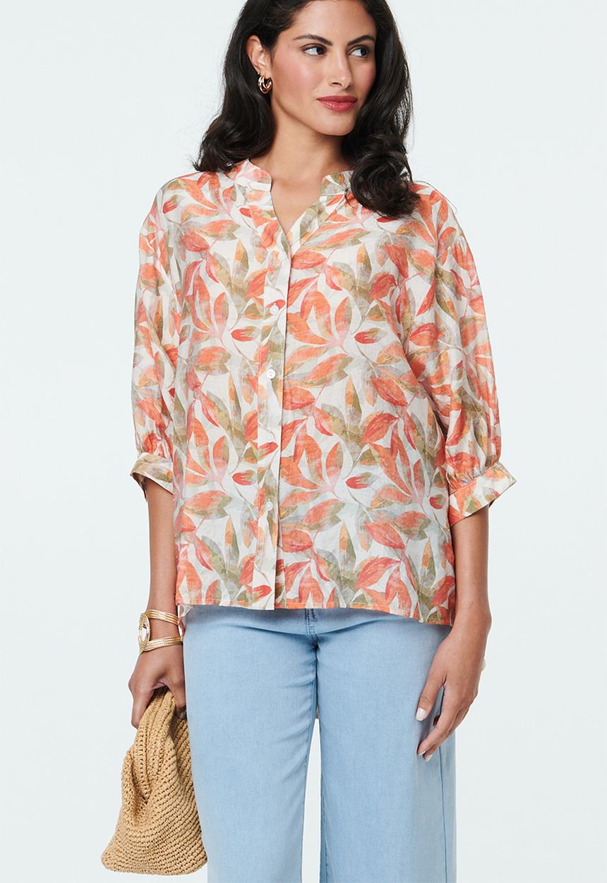 Izabel London - Half Sleeve Batwing Button Through Sheer Blouse With Centre Back Button Detail - Multi Orange