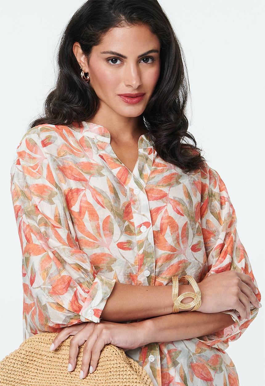 Izabel London - Half Sleeve Batwing Button Through Sheer Blouse With Centre Back Button Detail - Multi Orange