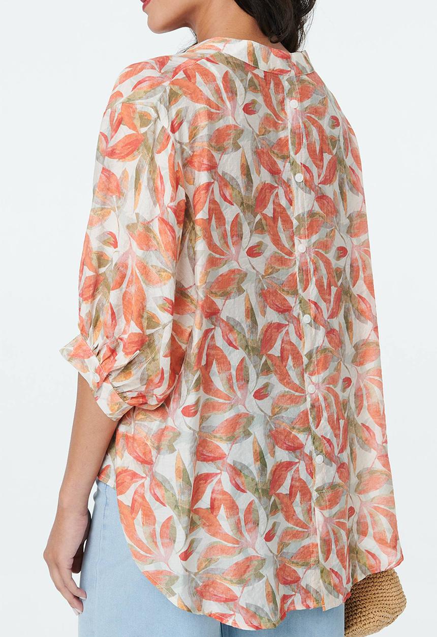 Izabel London - Half Sleeve Batwing Button Through Sheer Blouse With Centre Back Button Detail - Multi Orange