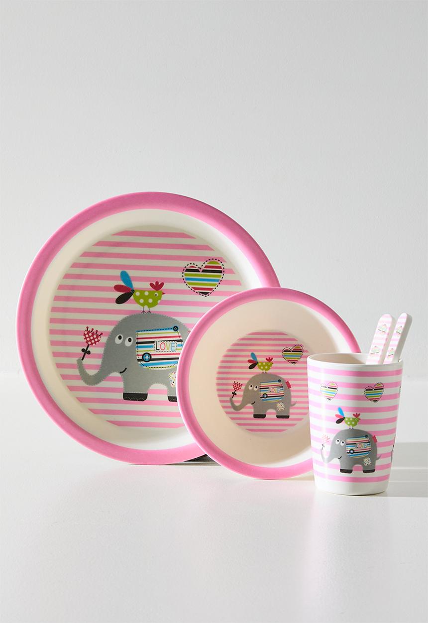 Pop Candy - Elephant themed tableware set - pink stripe/multi
