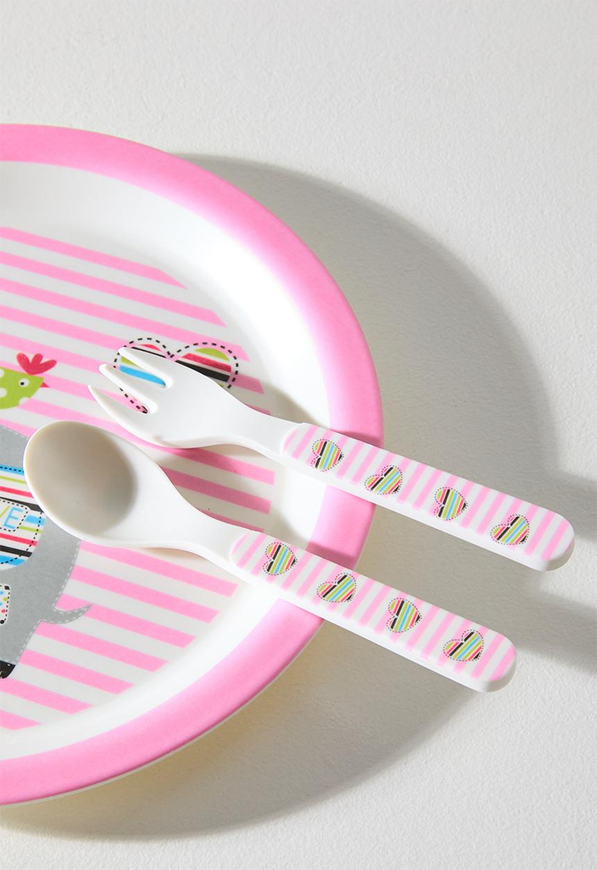 Pop Candy - Elephant themed tableware set - pink stripe/multi