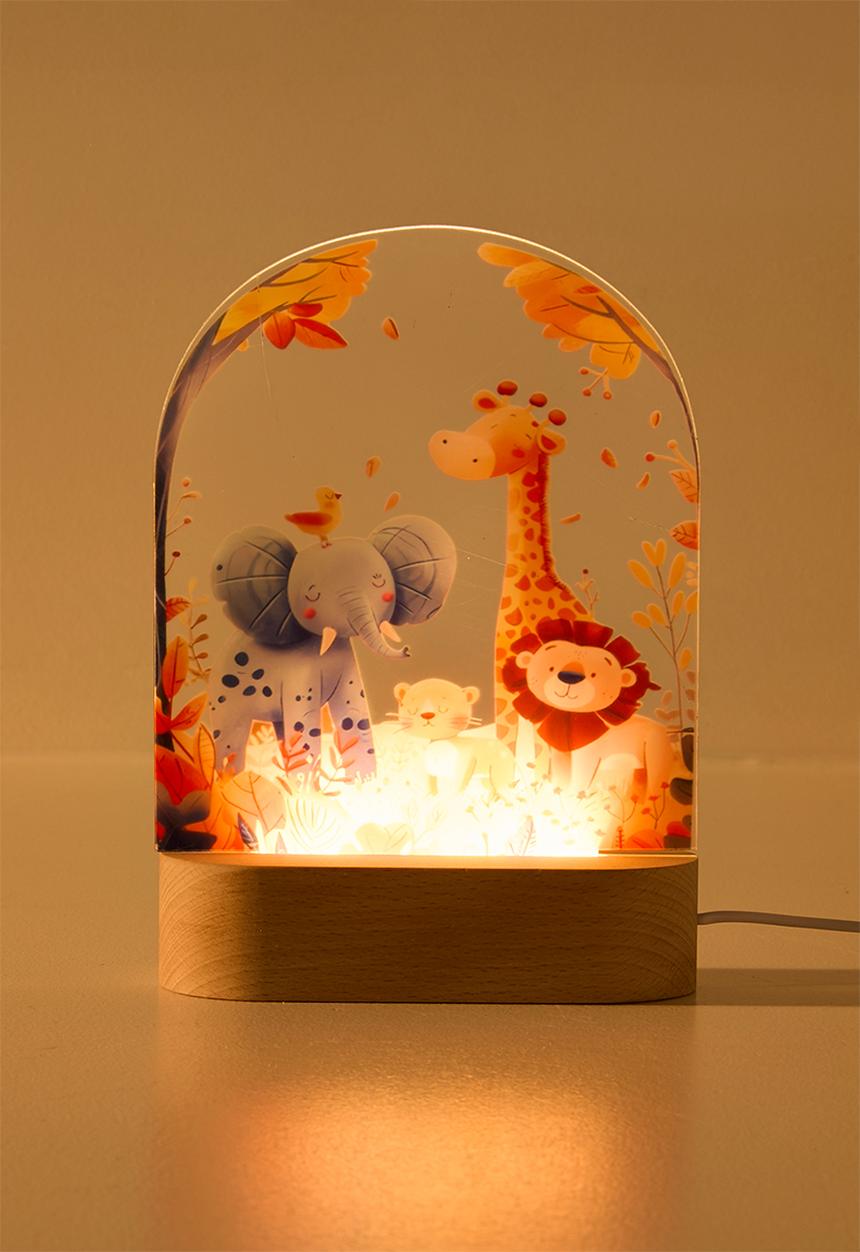 Pop Candy - Wooden base safari animal night light - neutral/multi