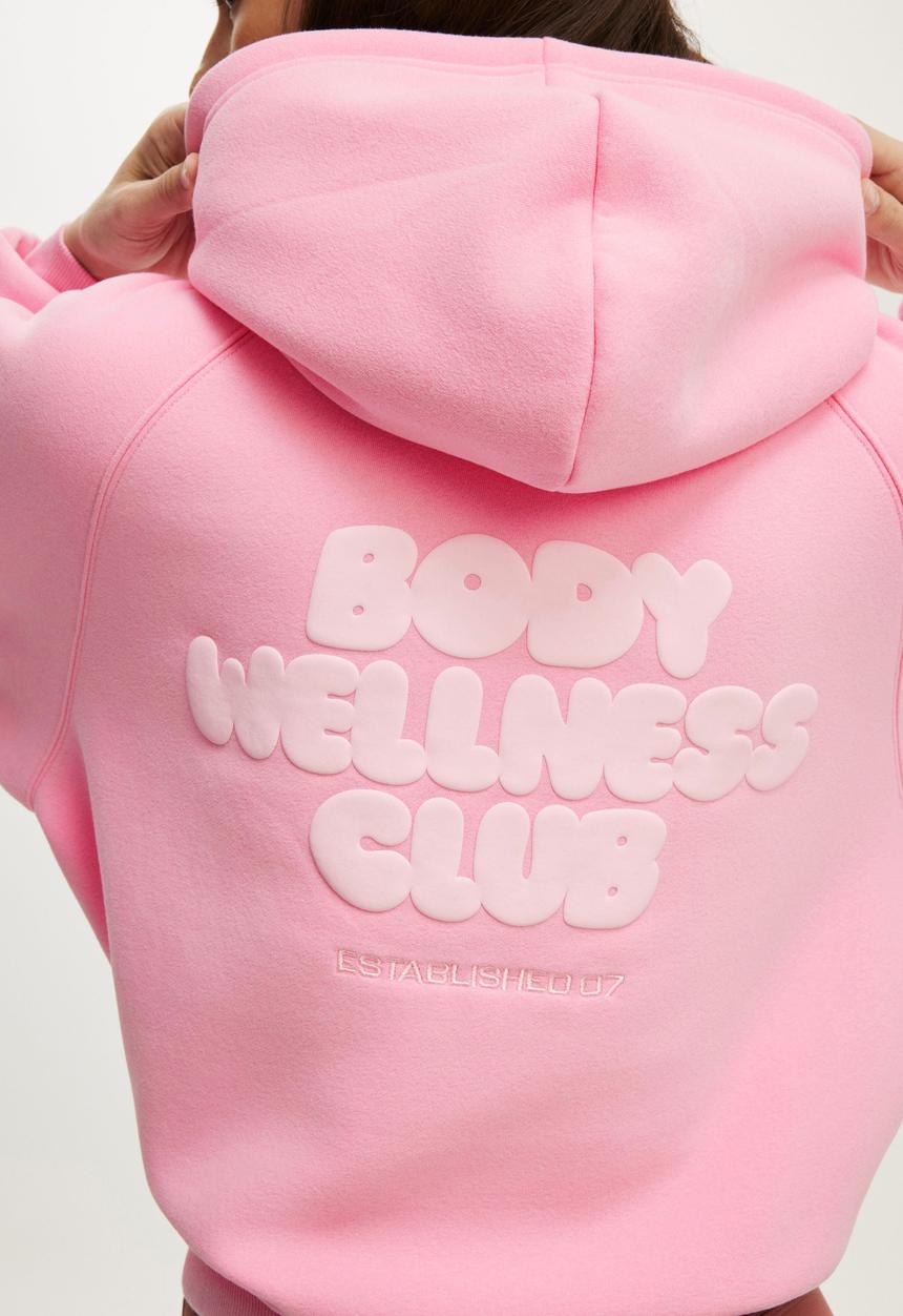 Cotton On - Plush Premium Graphic Raglan Hoodie - Prism Pink/Body Wellness