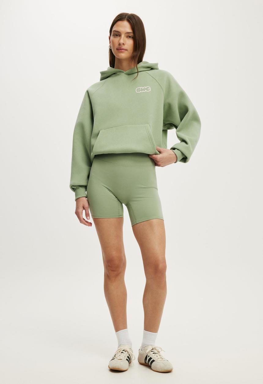 Cotton On - Plush Premium Graphic Raglan Hoodie - Matcha/Body Wellness