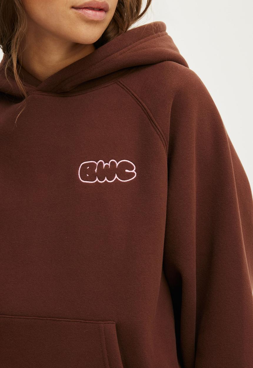 Cotton On - Plush Premium Graphic Raglan Hoodie - Chestnut/Body Wellness