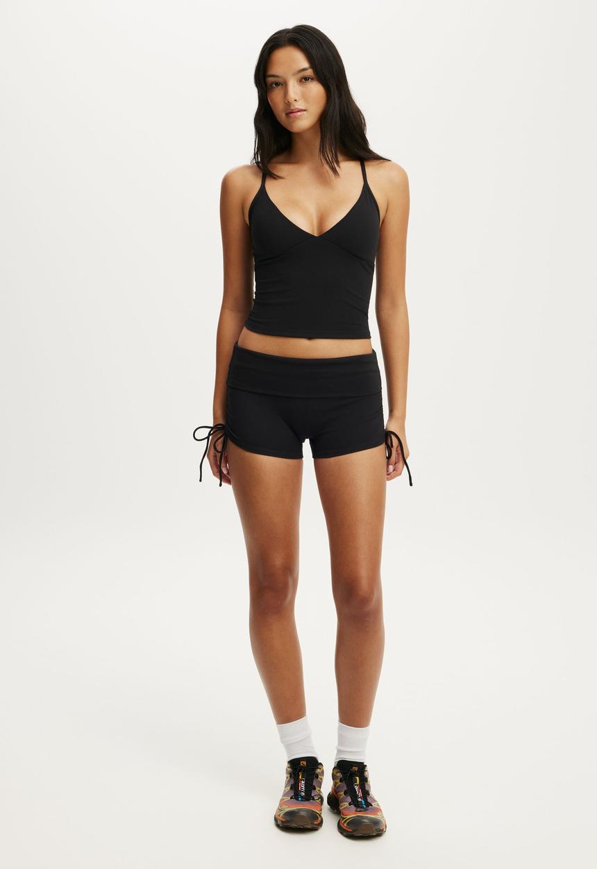 Cotton On - Ultra Soft Tie Side Roll Over Micro Short - Black