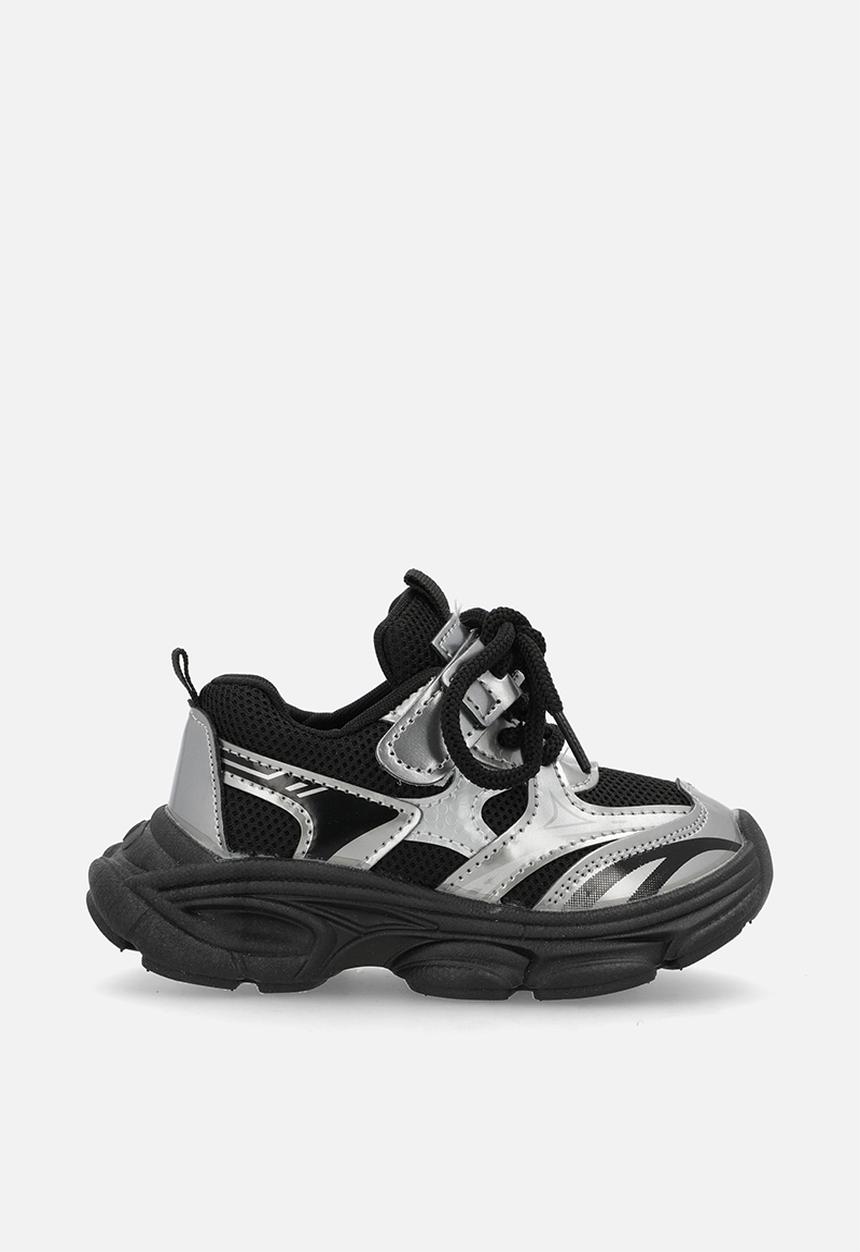 Pop Candy - Mixed media chunky platform sneakers - black/silver