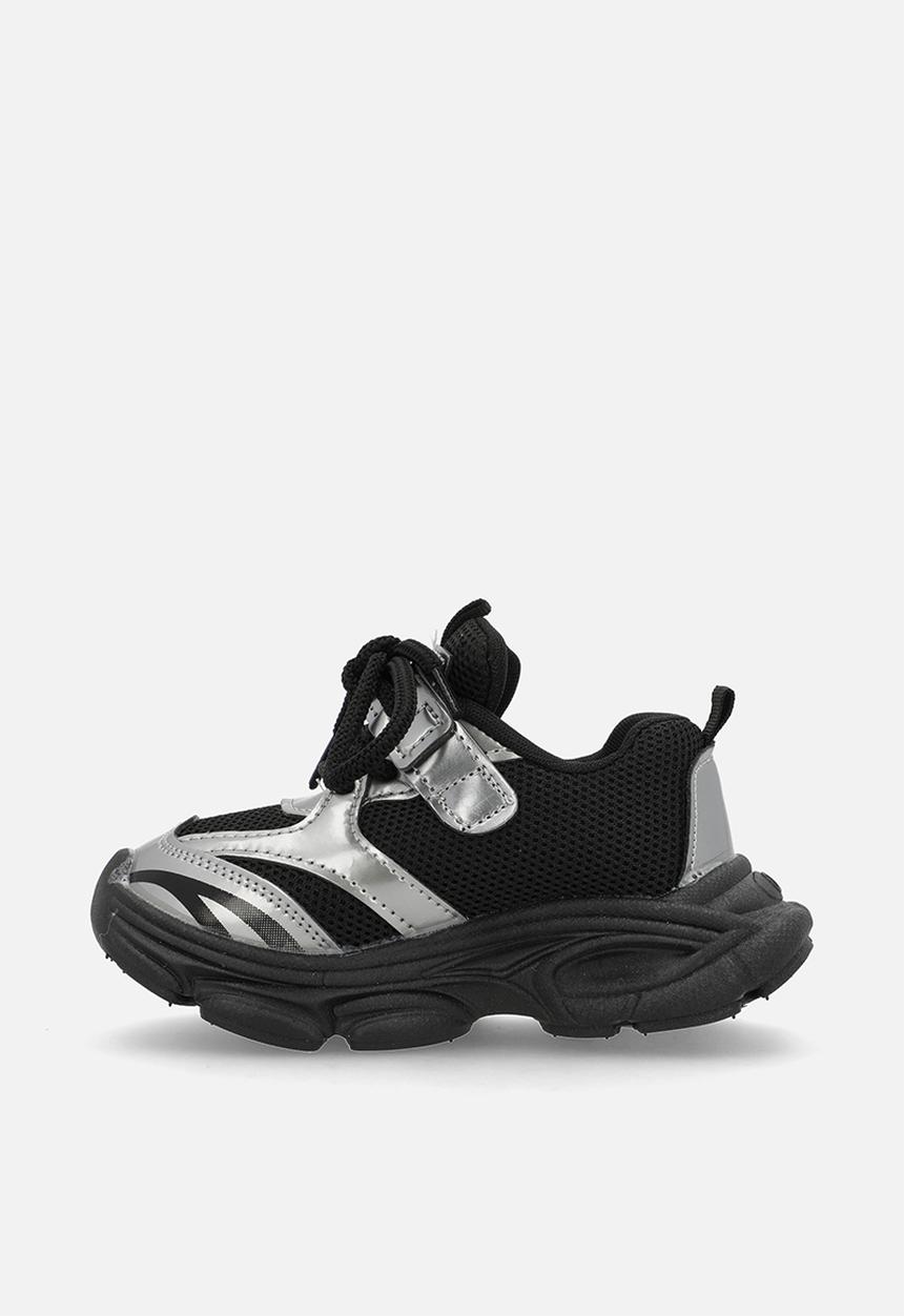 Pop Candy - Mixed media chunky platform sneakers - black/silver