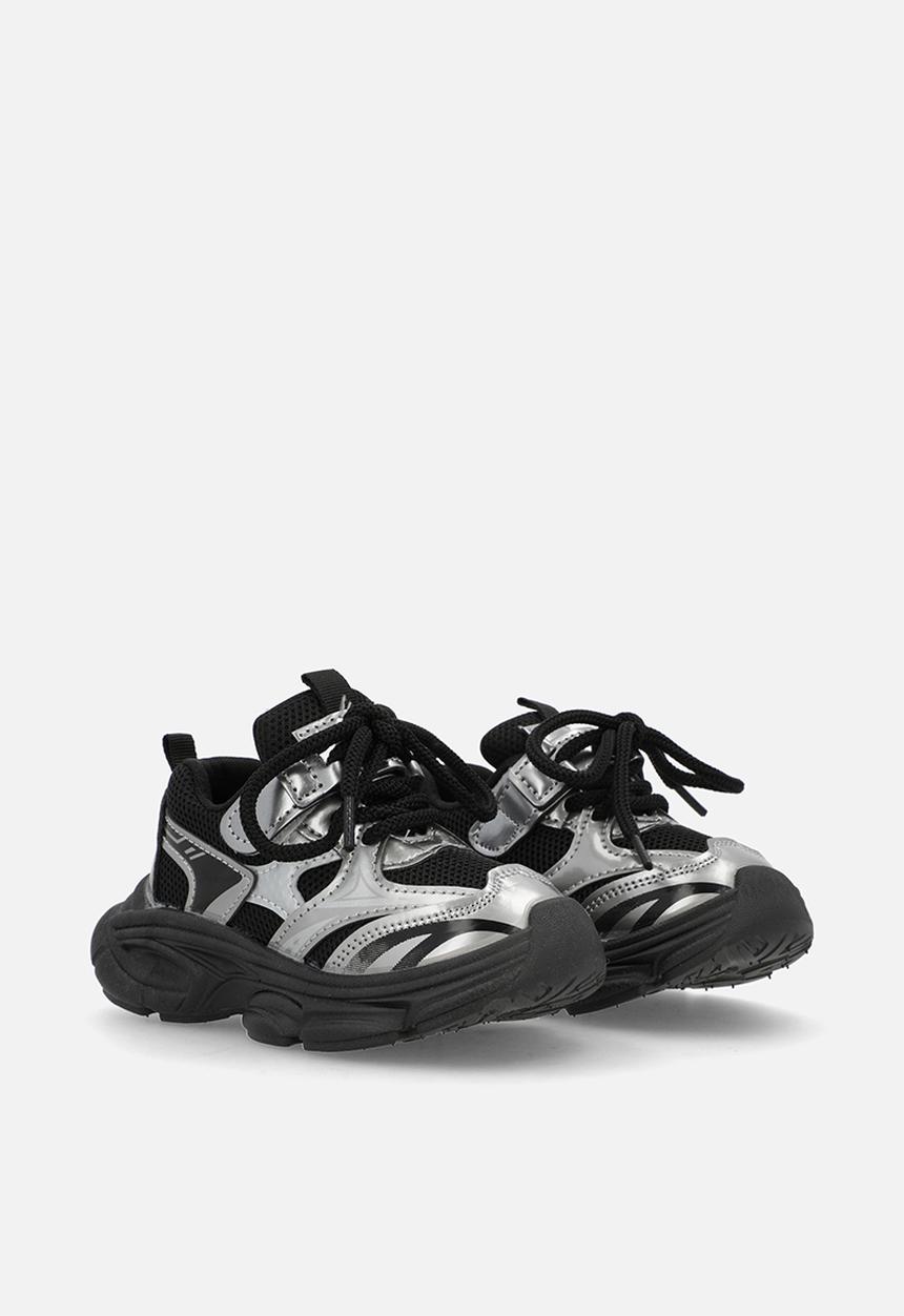 Pop Candy - Mixed media chunky platform sneakers - black/silver