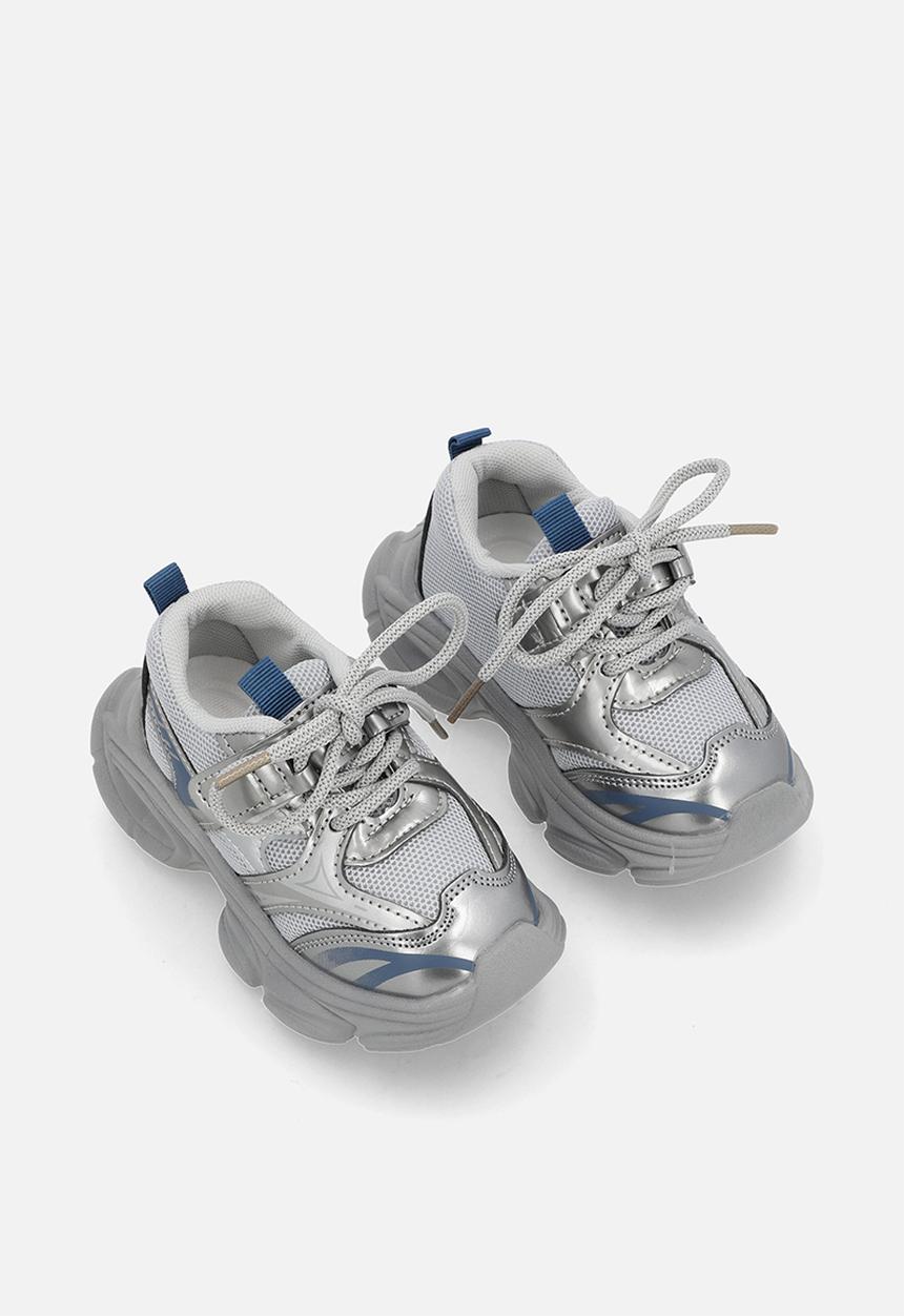 Pop Candy - Mixed media chunky platform sneakers - grey/silver