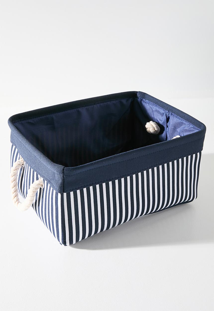 Pop Candy - Fabric storage basket with rope handles - navy stripe