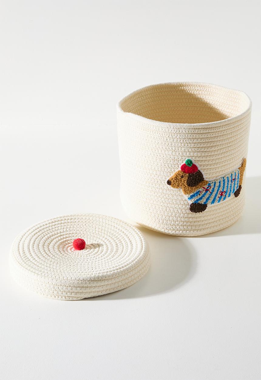 Pop Candy - 3 Piece daschund embroidered storage basket - cornsilk