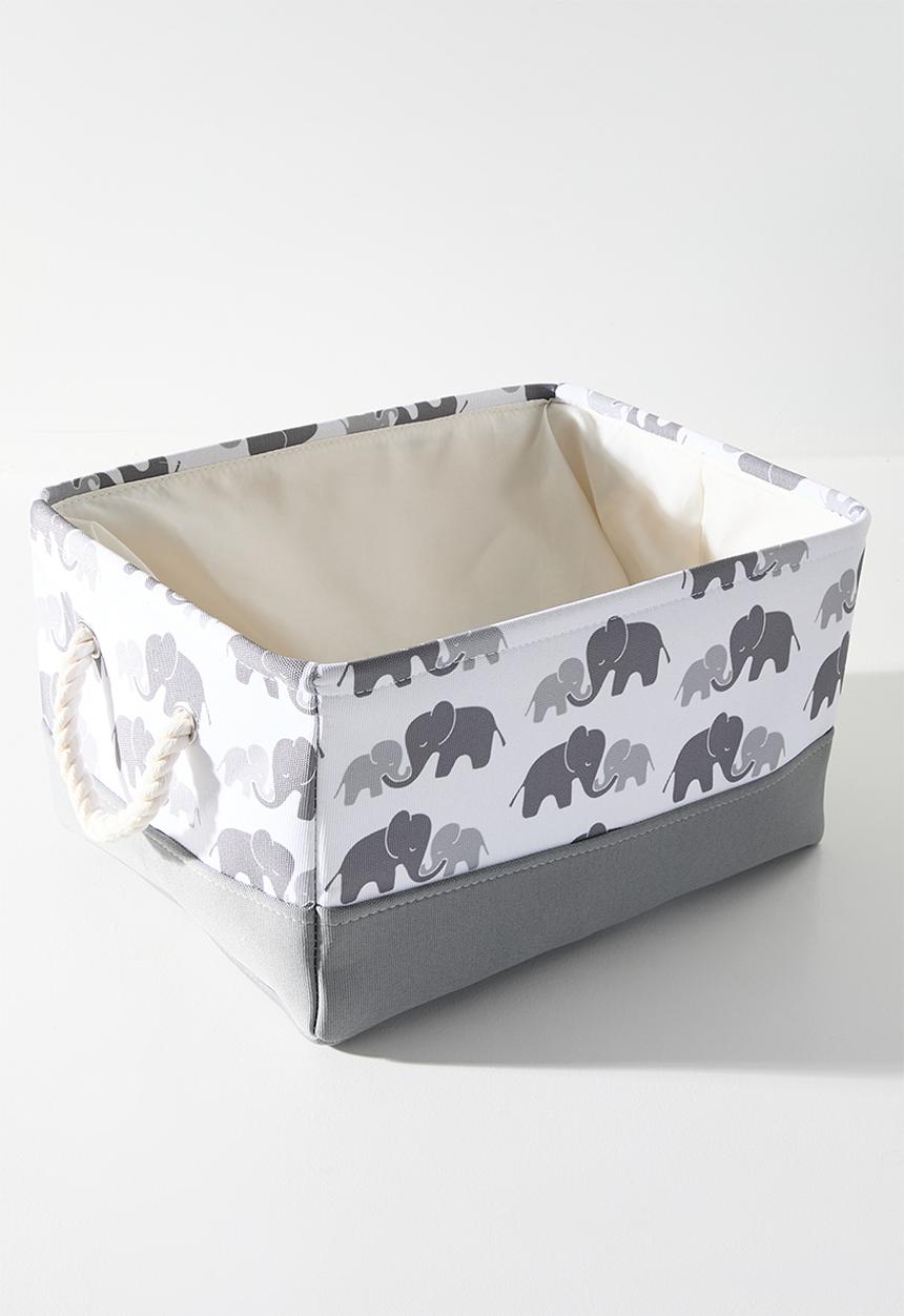 Pop Candy - Printed fabric toy storage basket  with rope handles - white/green