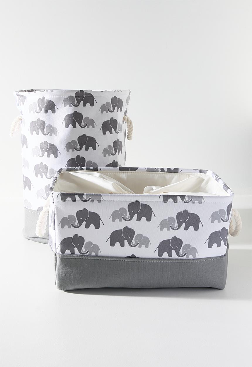 Pop Candy - Printed fabric toy storage basket  with rope handles - white/green
