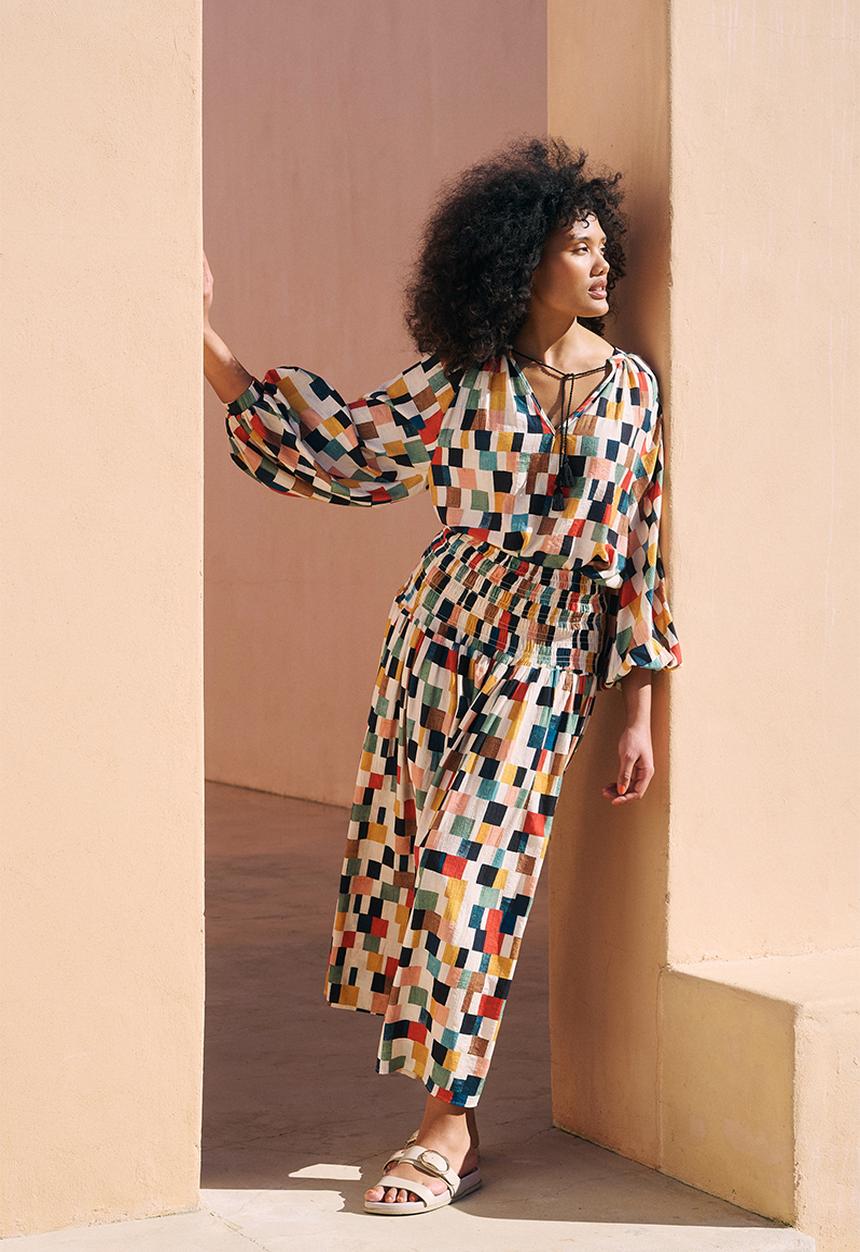 Me&B - Tunic Top With Tassel Ties - Multicolour