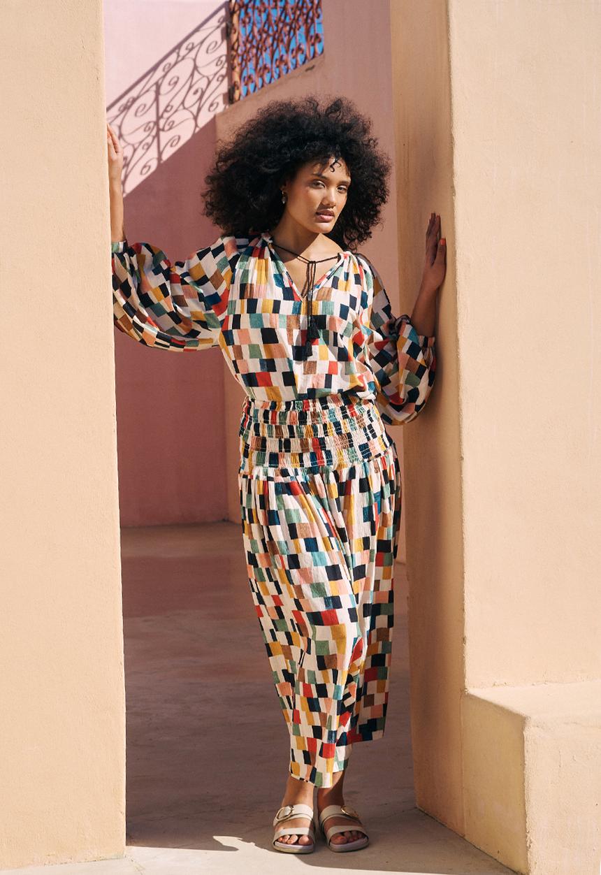 Me&B - Tunic Top With Tassel Ties - Multicolour
