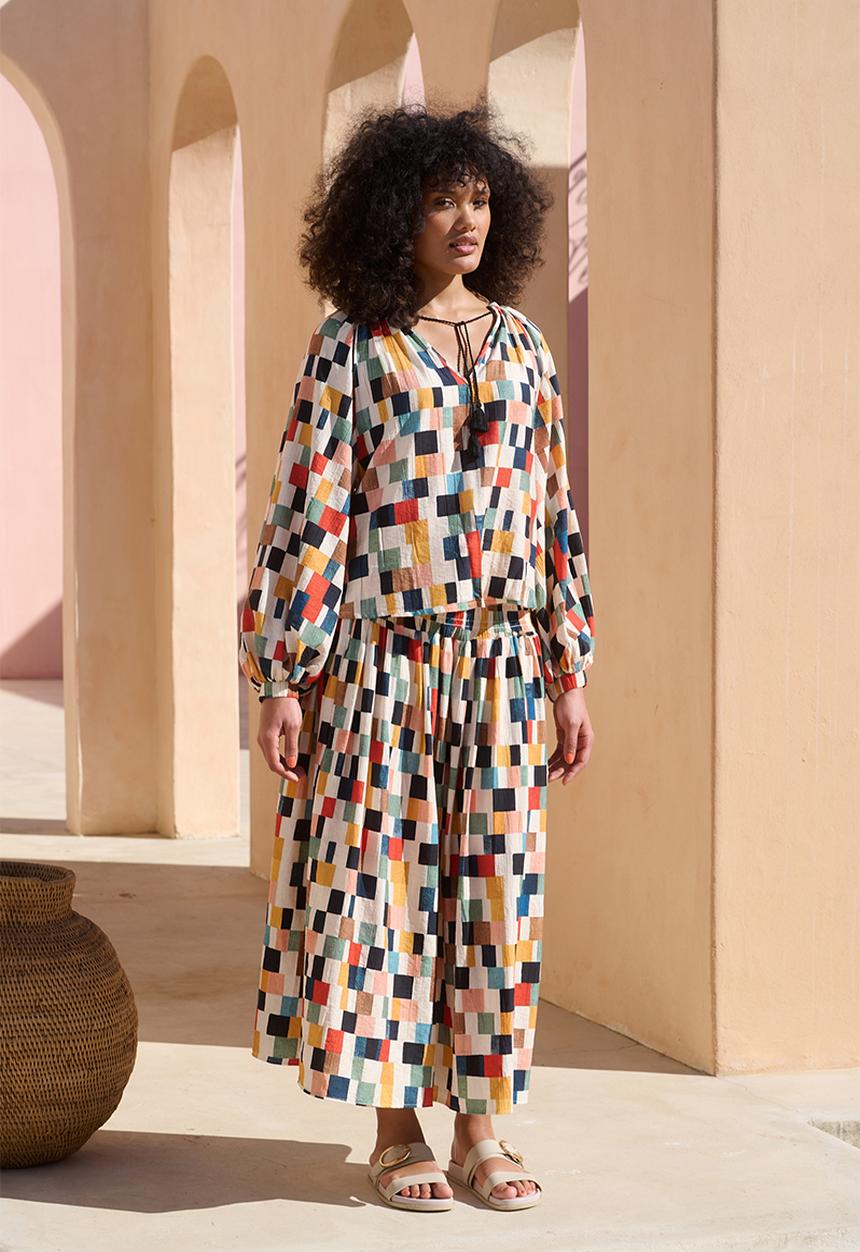 Me&B - Tunic Top With Tassel Ties - Multicolour