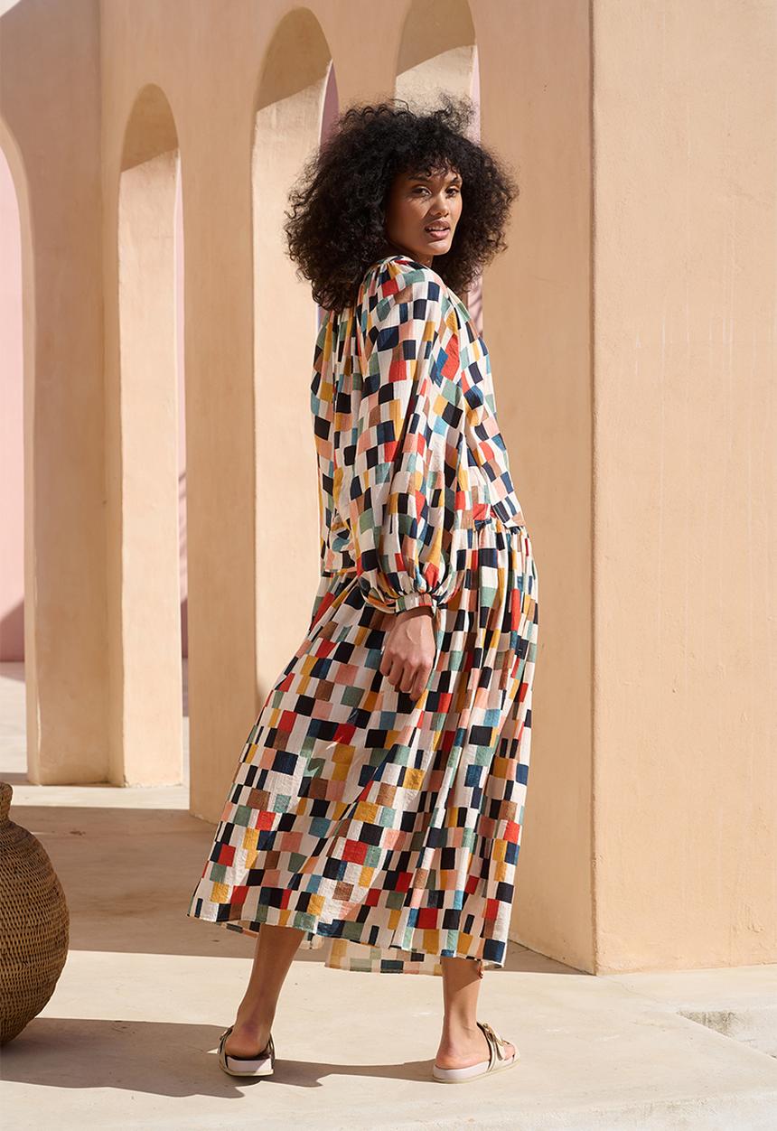 Me&B - Tunic Top With Tassel Ties - Multicolour