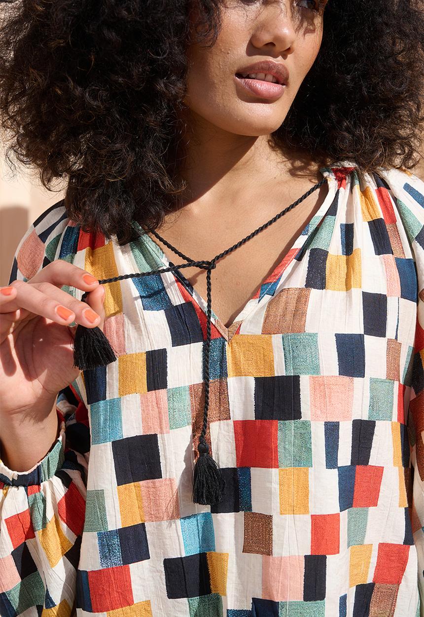 Me&B - Tunic Top With Tassel Ties - Multicolour