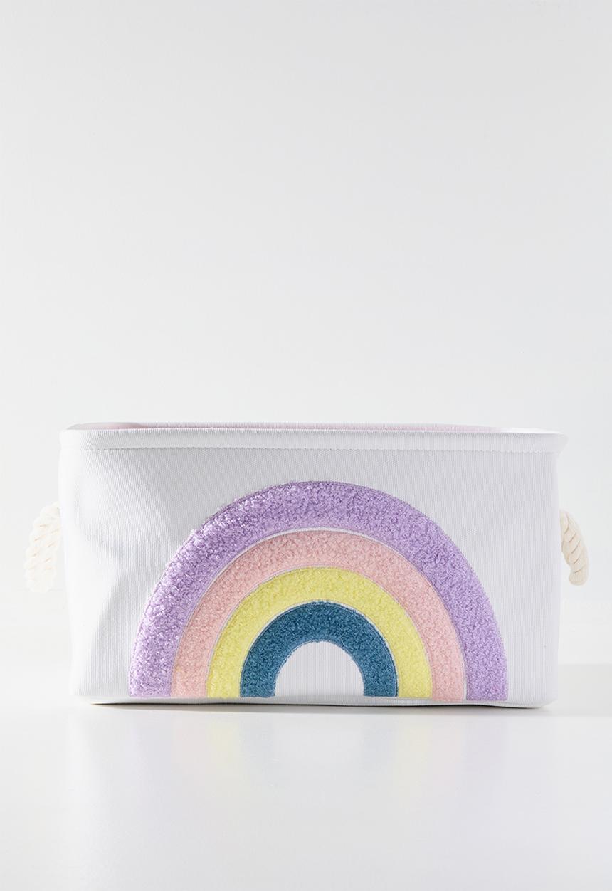 Pop Candy - Tufted rainbow fabric toy storage basket - white