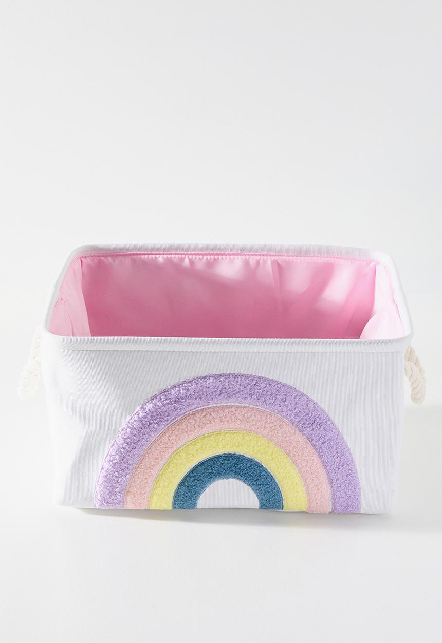 Pop Candy - Tufted rainbow fabric toy storage basket - white