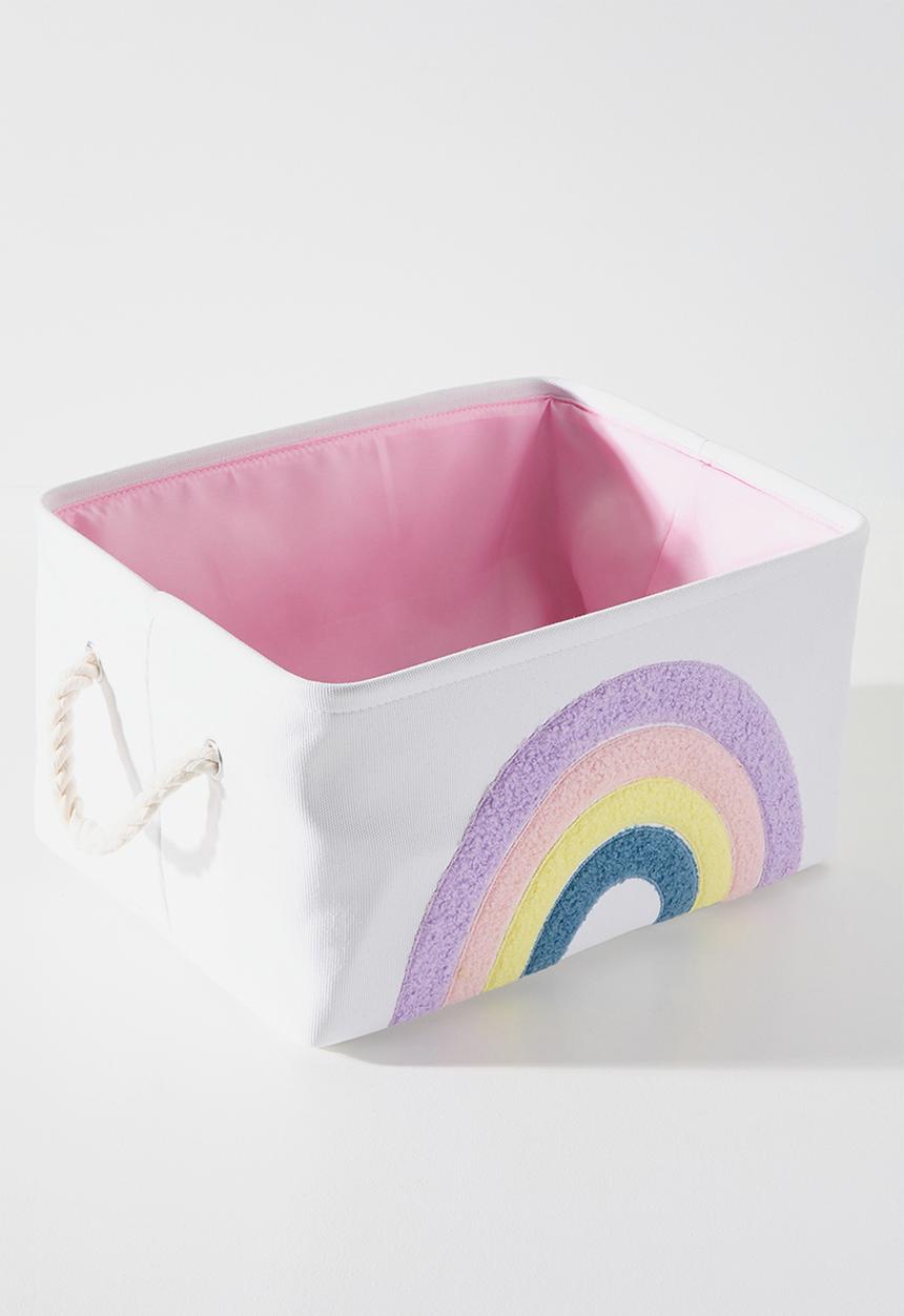 Pop Candy - Tufted rainbow fabric toy storage basket - white