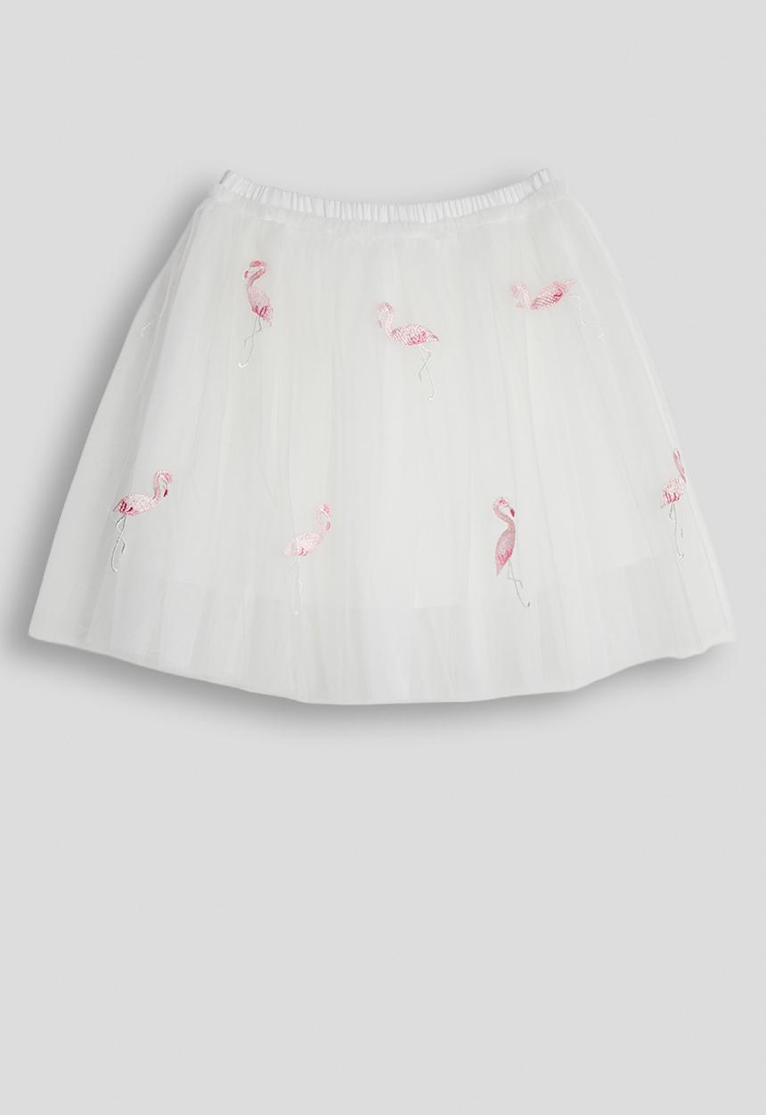 Pop Candy - Flamingo embroidered tulle skirt - white