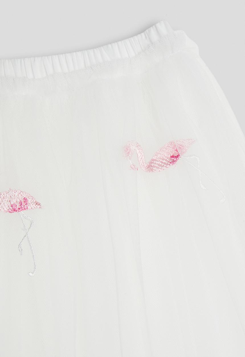 Pop Candy - Flamingo embroidered tulle skirt - white