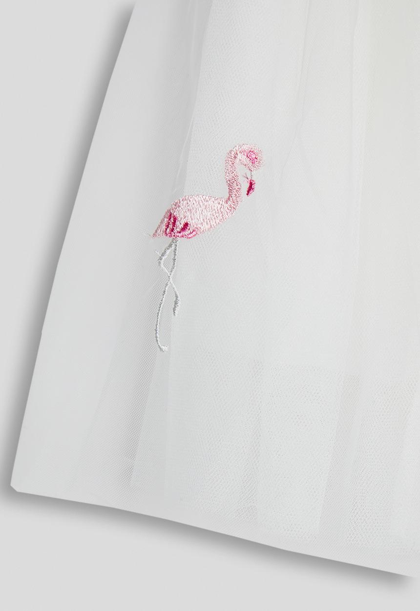 Pop Candy - Flamingo embroidered tulle skirt - white