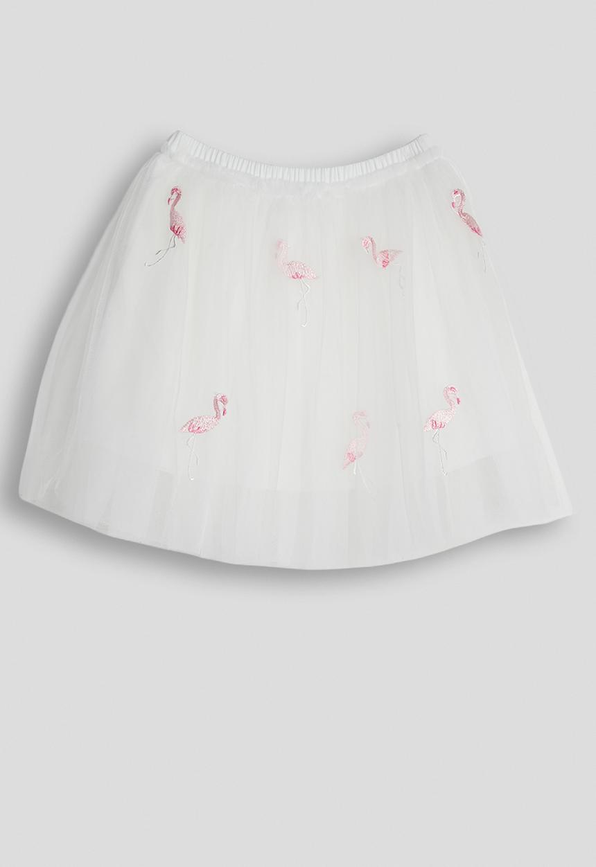 Pop Candy - Flamingo embroidered tulle skirt - white