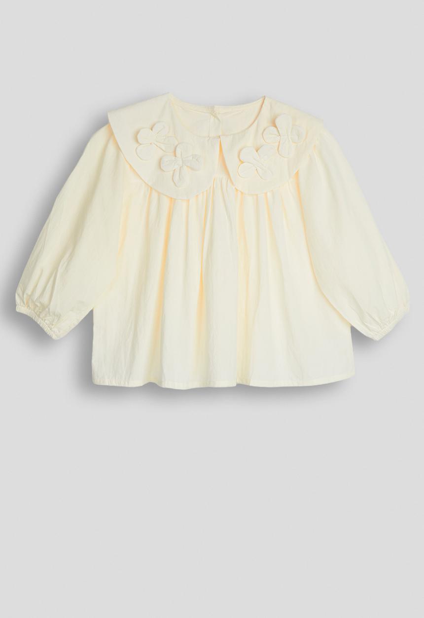 Pop Candy - Bow applique collar blouse - cornsilk