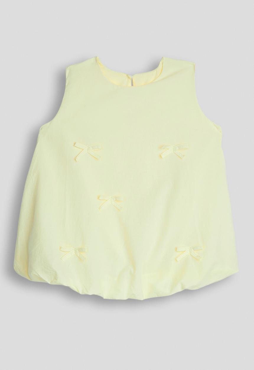 Pop Candy - Bow applique bubble hem blouse - custard