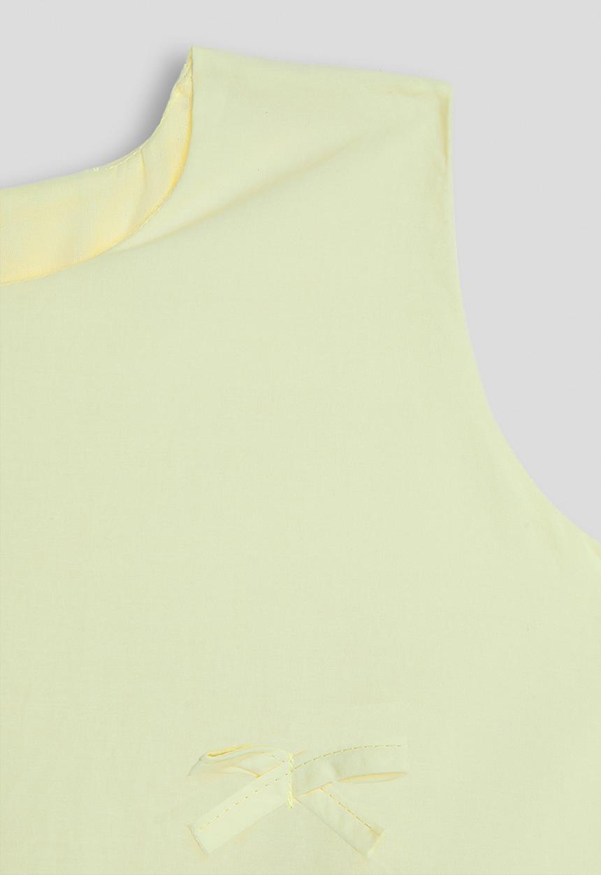 Pop Candy - Bow applique bubble hem blouse - custard