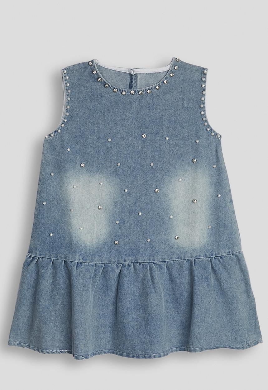 Pop Candy - Denim rhinestone embellished shift dress - blue