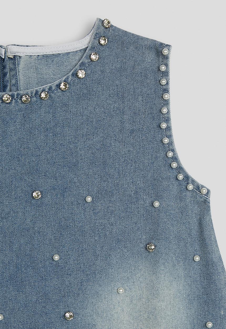 Pop Candy - Denim rhinestone embellished shift dress - blue