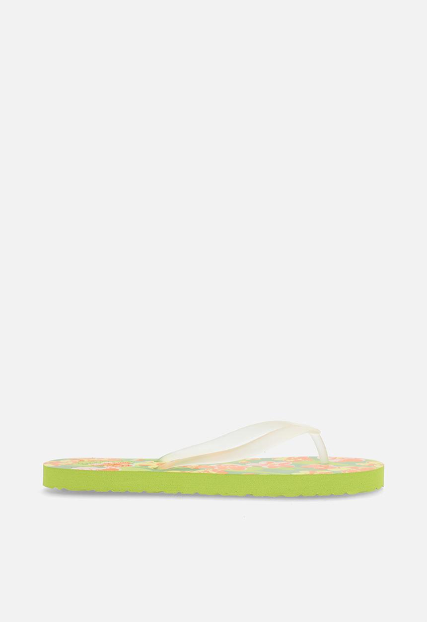 Pop Candy - Floral printed flip flops - green