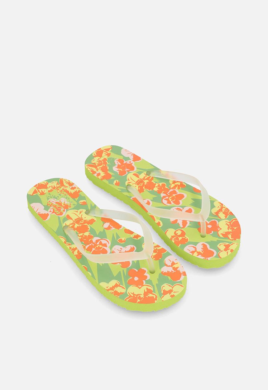 Pop Candy - Floral printed flip flops - green