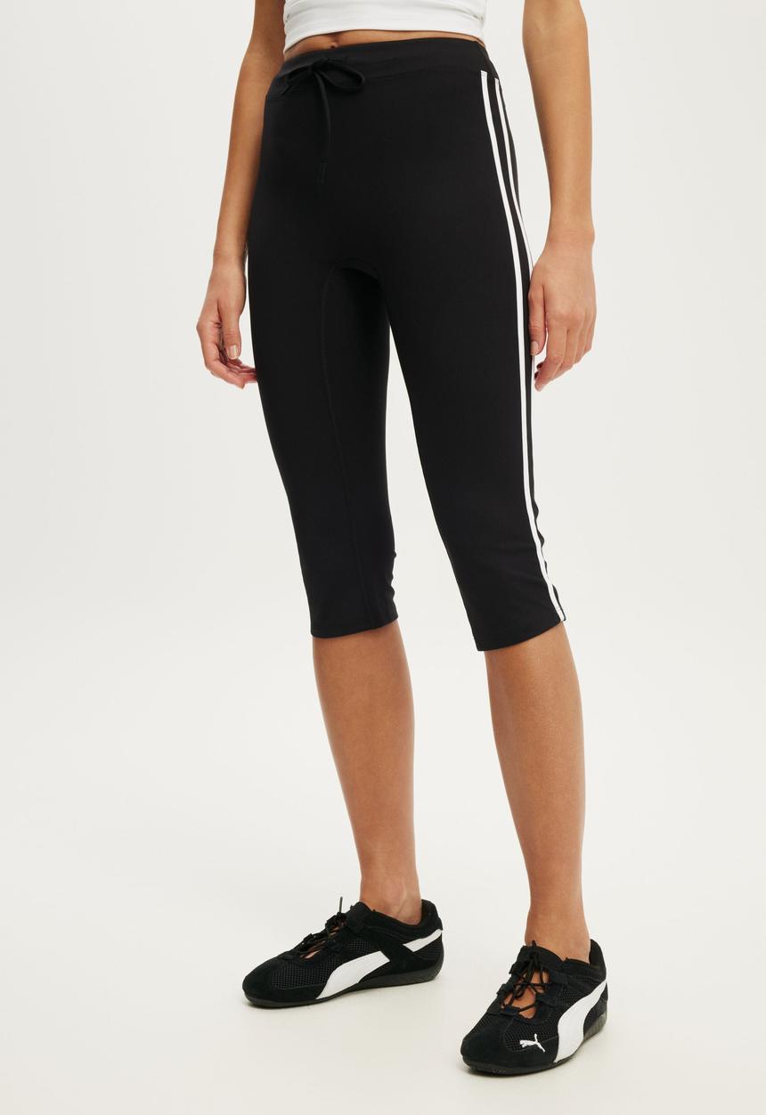 Cotton On - Ultra Soft Tie Front Capri Tight - Black/White