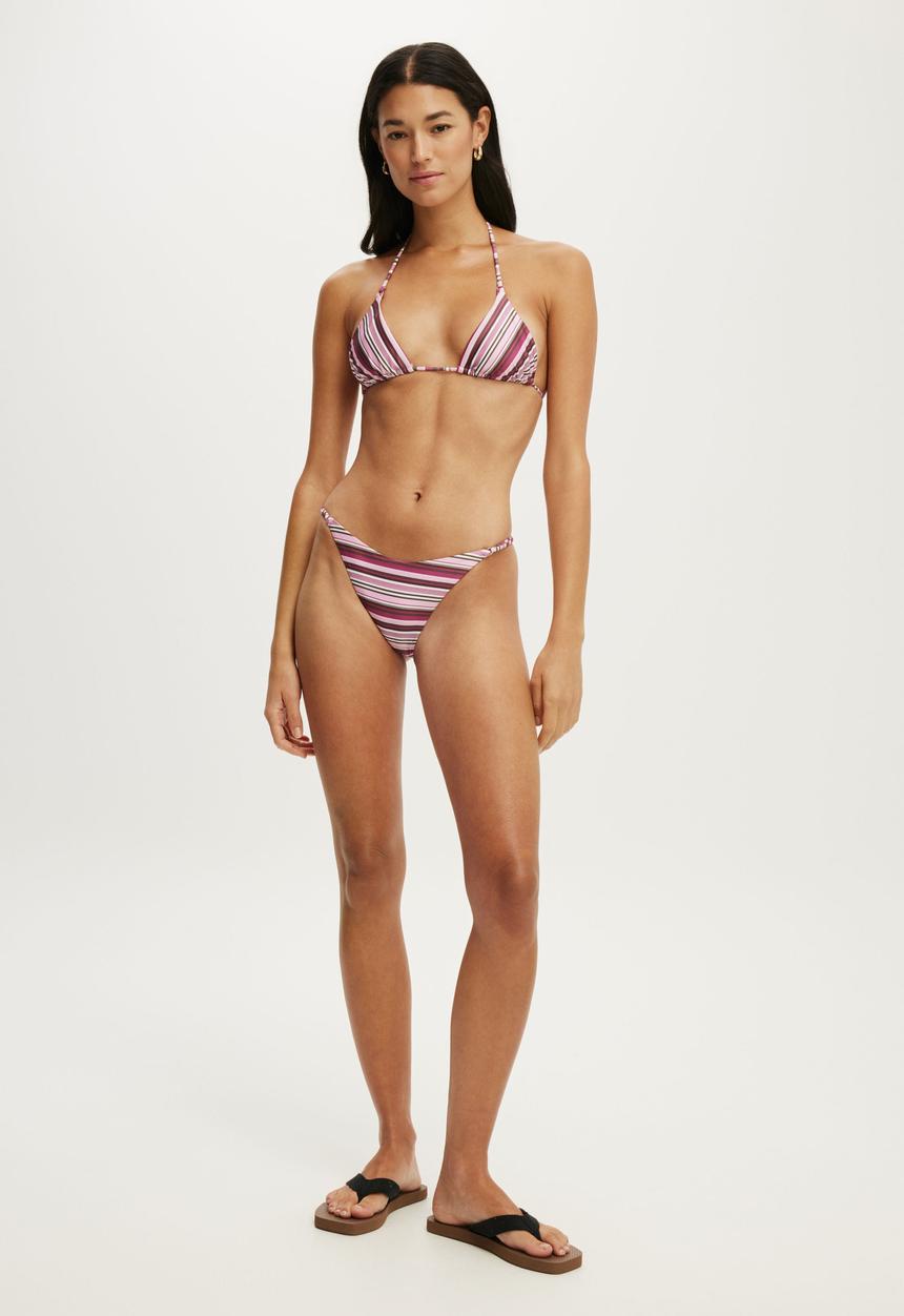 Cotton On - Micro String Triangle Bikini Top - Boho Stripes Pink Shimmer