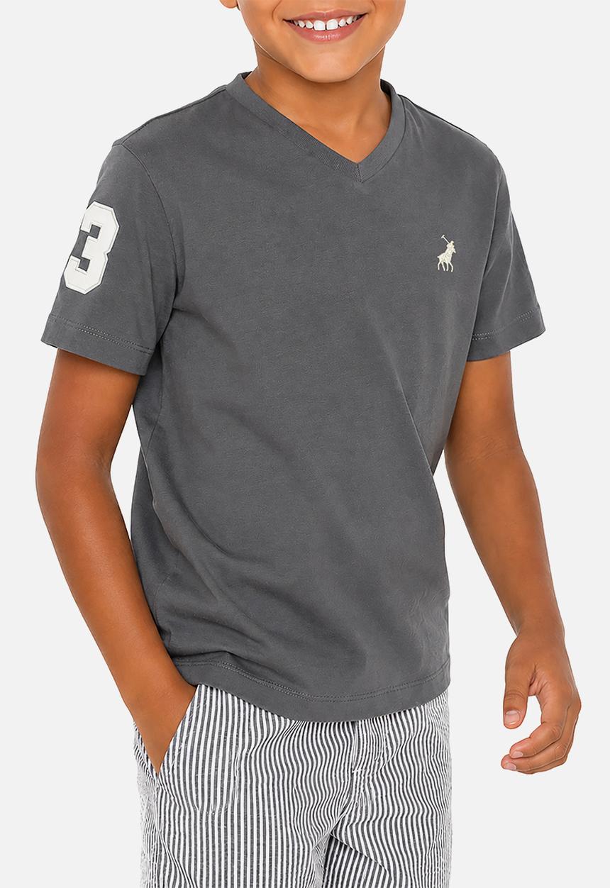 POLO - Boys James V Neck Tee - Gunmetal