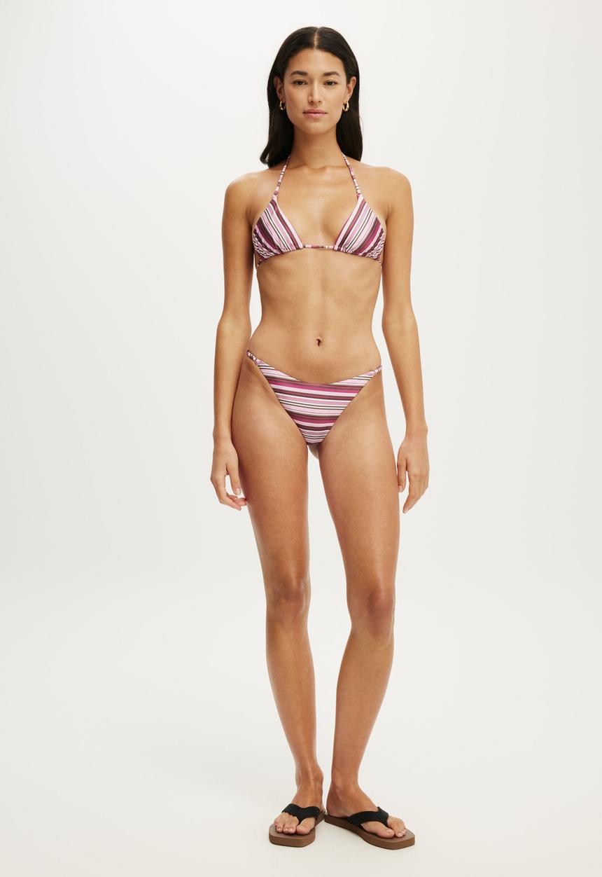 Cotton On - Micro String Thong Bikini Bottom - Boho Stripes Pink Shimmer