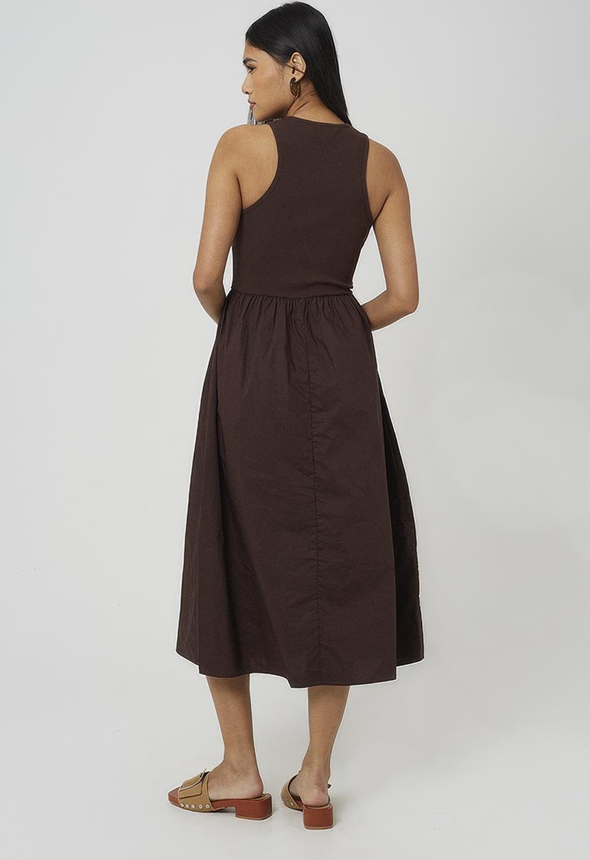 Brave Soul - Ladies Textured Jersey Maxi Dress With Ruched Bodice - Dark Brown