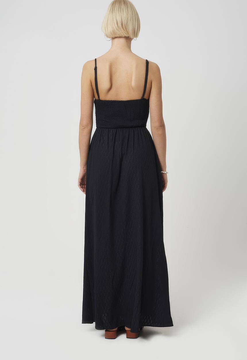 Brave Soul - Ladies Strappy Textured Jersey Dress With Ruched Bodice - Black