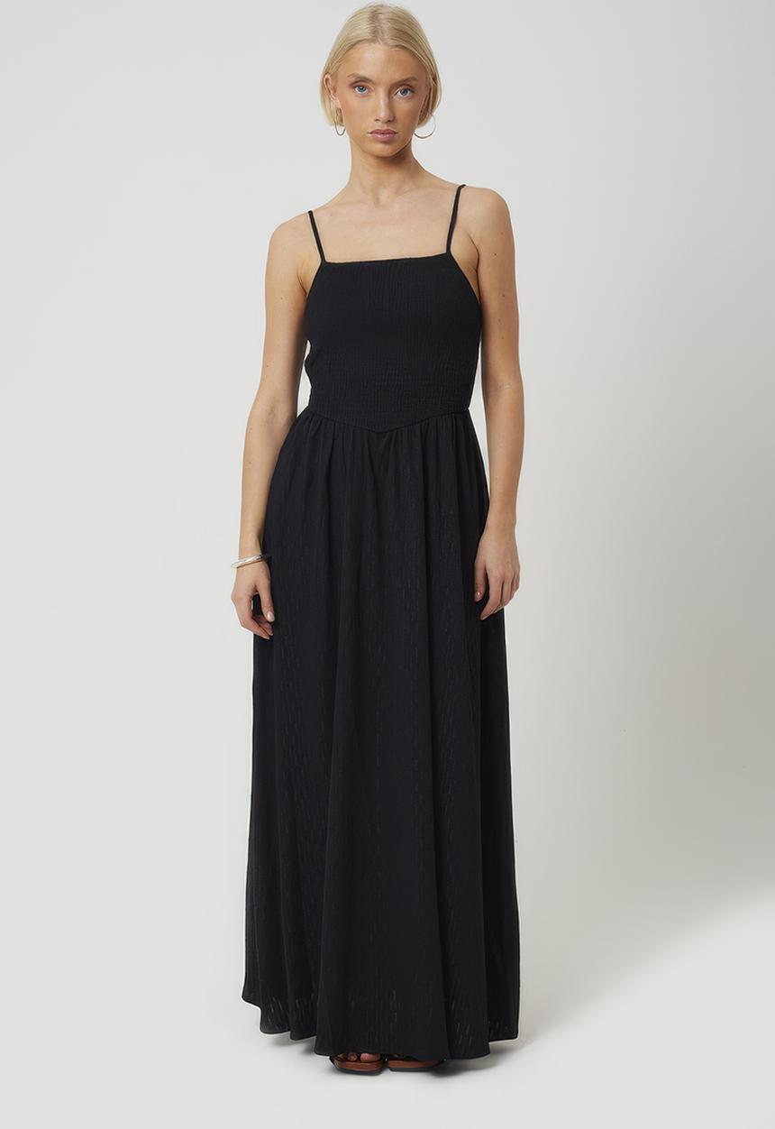 Brave Soul - Ladies Strappy Textured Jersey Dress With Ruched Bodice - Black