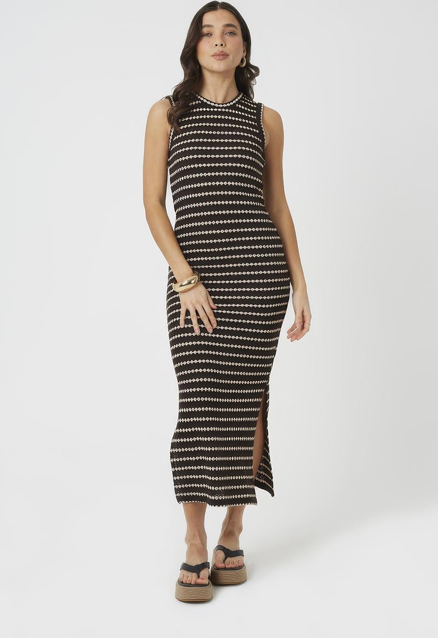 Brave Soul - Ladies Textured Jersey Stripe Maxi Dress - Black