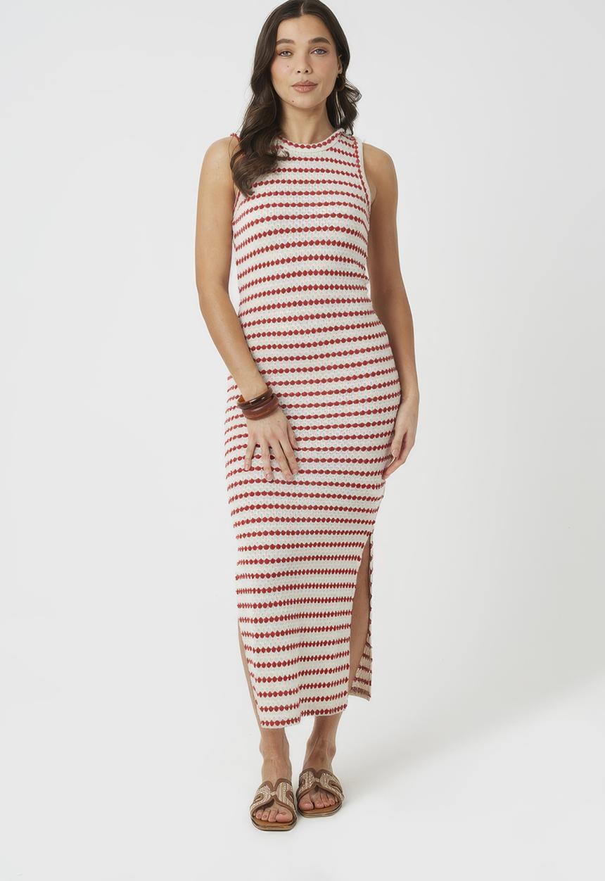 Brave Soul - Ladies Textured Jersey Stripe Maxi Dress - Red Stripe