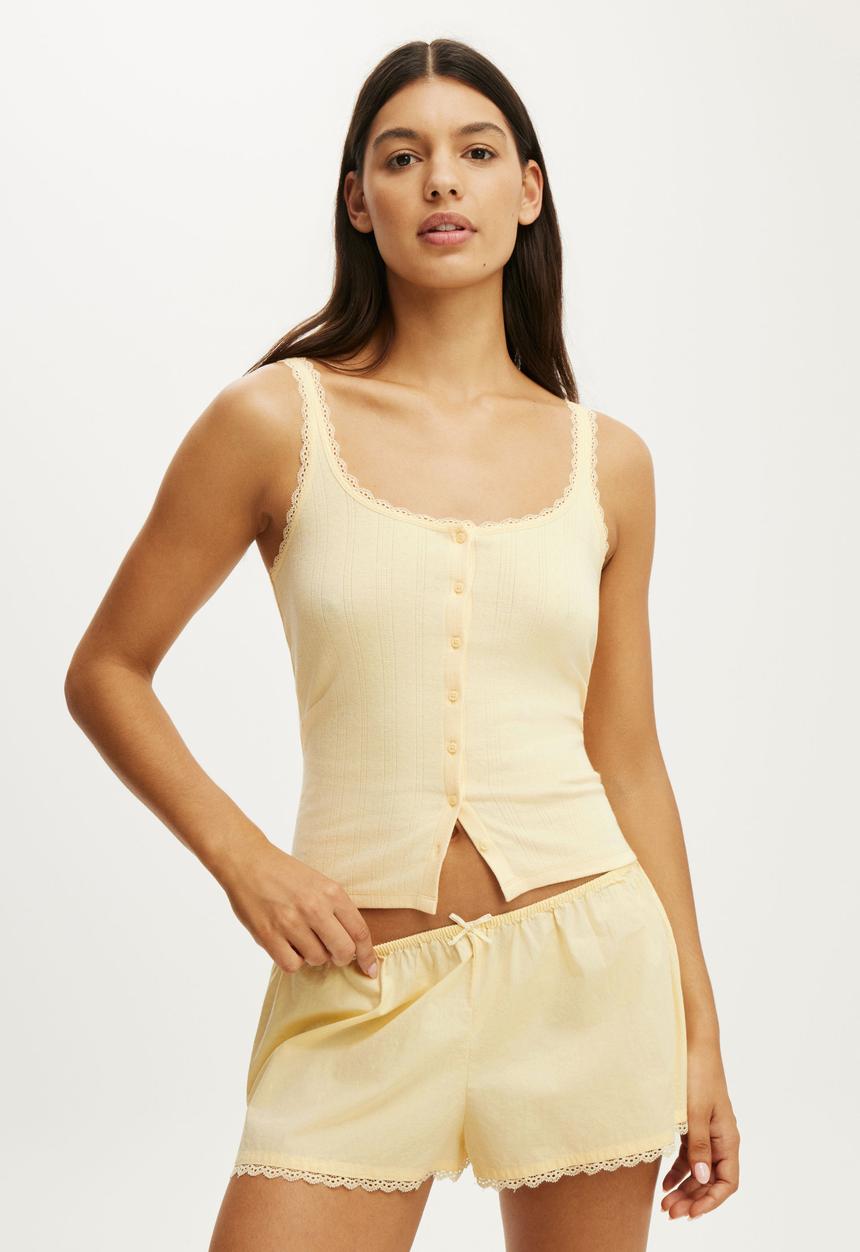 Cotton On - Dreamy Soft Pointelle Button Up Cami - Banana Whip