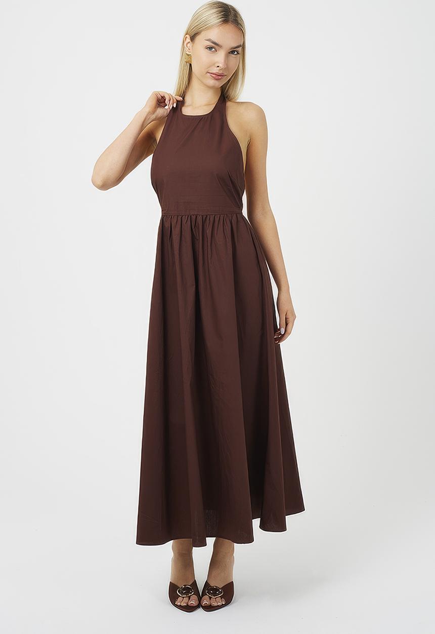 Brave Soul - Ladies Halterneck Maxi Dress - Dark Brown